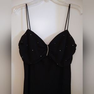 Onyx Nite Black Rhinestone Bodice Cocktail Formal Maxi Dress Spaghetti Straps 14